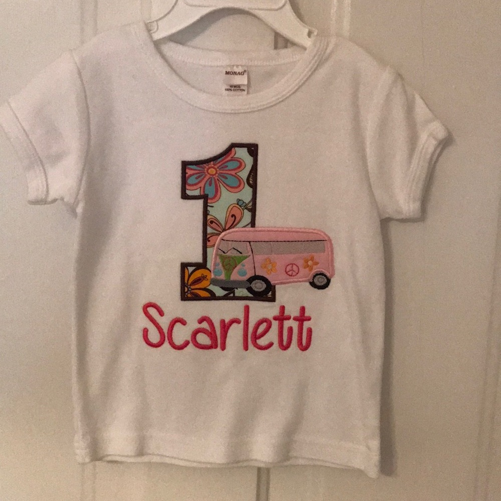 Scarlett first birthday shirt with VW bus